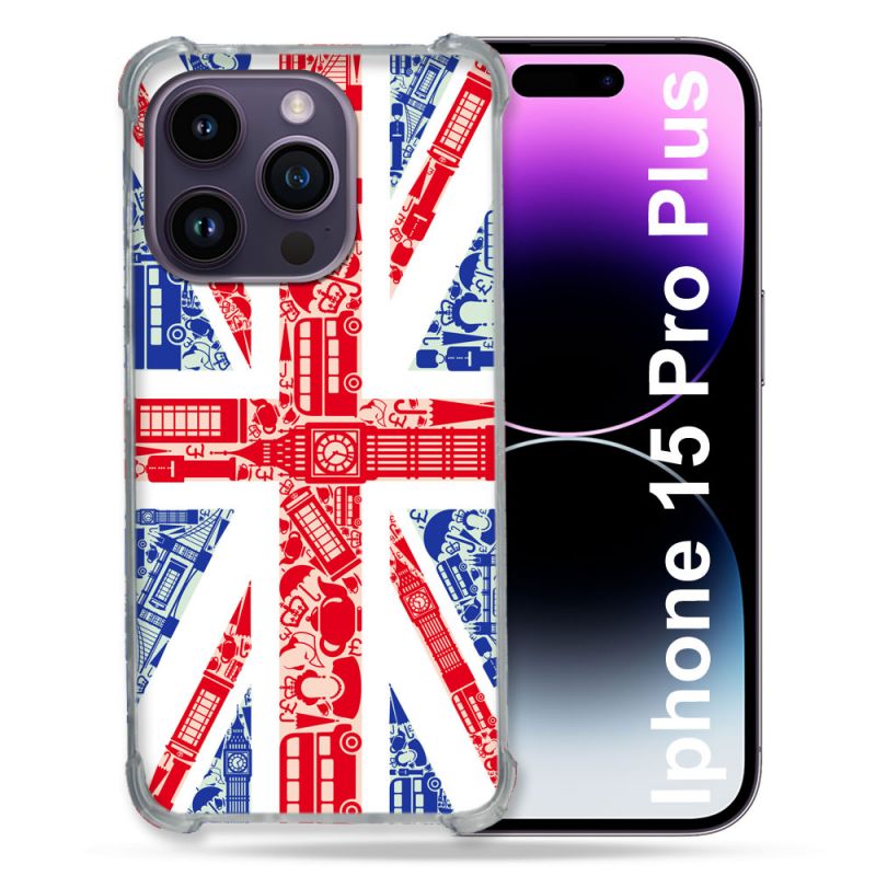 Coque Renforcée En Verre Trempé Pour Iphone 15 Pro Plus (6.7) Voyage Angleterre Blanc