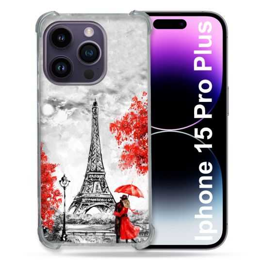 Coque Renforcée En Verre Trempé Pour Iphone 15 Pro Plus (6.7) Voyage France Paris Rouge