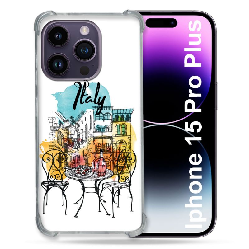 Coque Renforcée En Verre Trempé Pour Iphone 15 Pro Plus (6.7) Voyage Italie Vintage