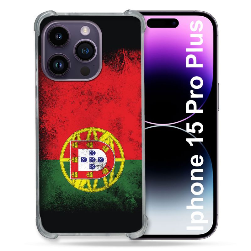 Coque Renforcée En Verre Trempé Pour Iphone 15 Pro Plus (6.7) Voyage Portugal Drapeau