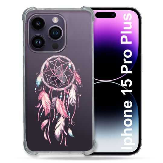 Coque Renforcée En Verre Trempé Transparente Pour Iphone 15 Pro Plus (6.7) Attrape Reve Rose