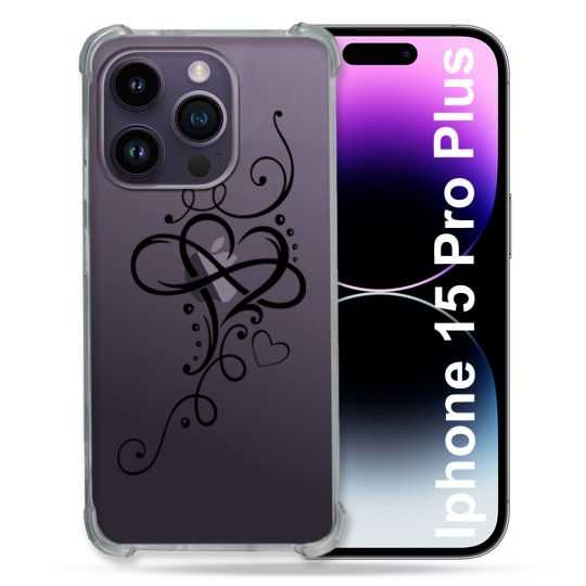 Coque Renforcée En Verre Trempé Transparente Pour Iphone 15 Pro Plus (6.7) Cœur infini