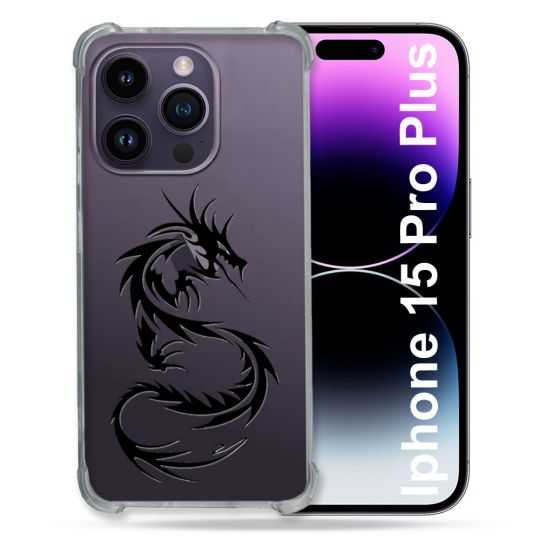 Coque Renforcée En Verre Trempé Transparente Pour Iphone 15 Pro Plus (6.7) Dragon Noir