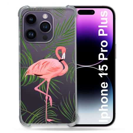 Coque Renforcée En Verre Trempé Transparente Pour Iphone 15 Pro Plus (6.7) Flamant Rose