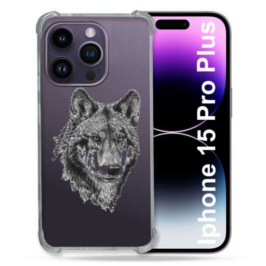 Coque Renforcée En Verre Trempé Transparente Pour Iphone 15 Pro Plus (6.7) Loup