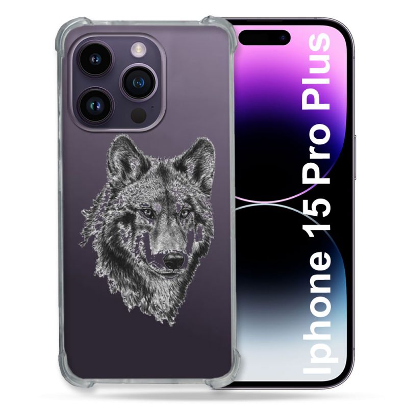 Coque Renforcée En Verre Trempé Transparente Pour Iphone 15 Pro Plus (6.7) Loup