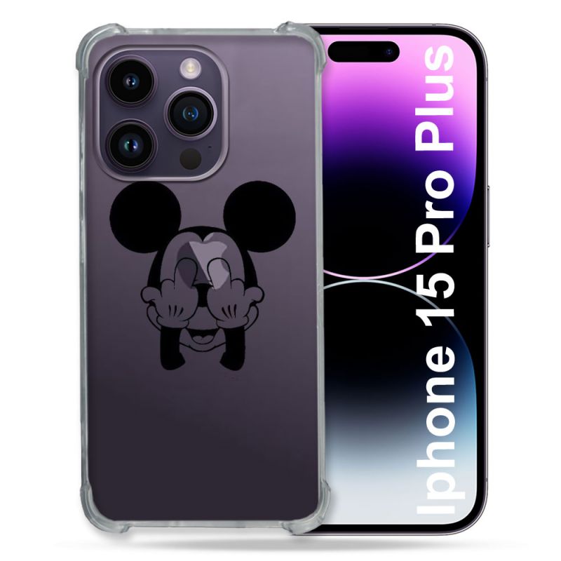 Coque Renforcée En Verre Trempé Transparente Pour Iphone 15 Pro Plus (6.7) Mickey doigt