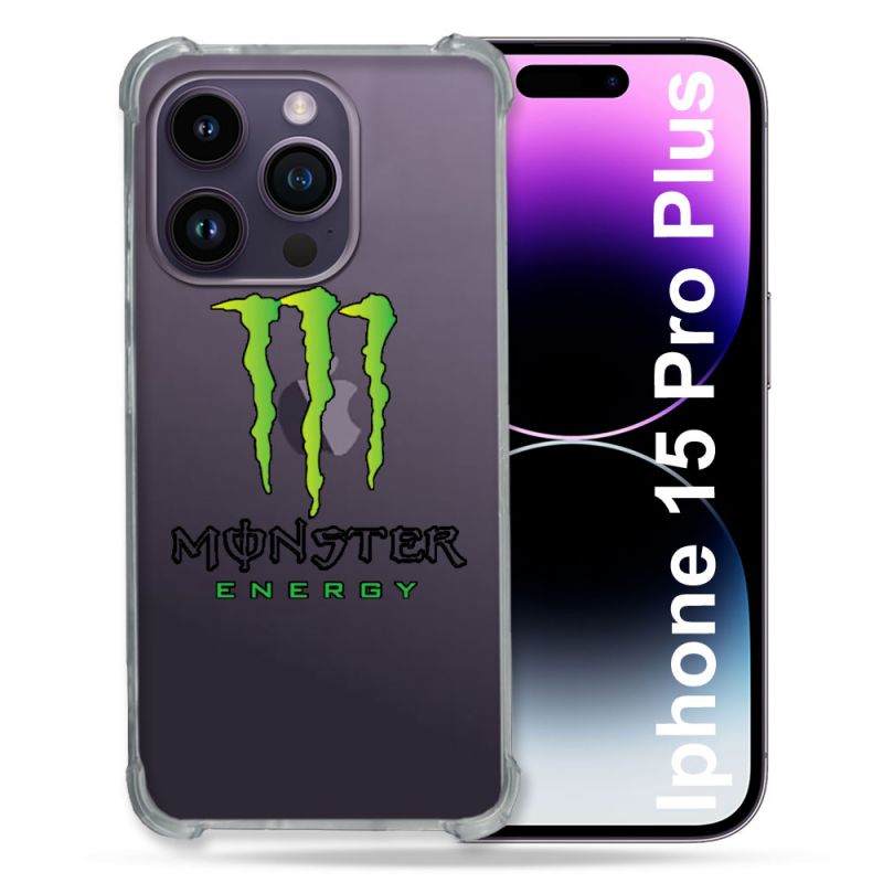 Coque Renforcée En Verre Trempé Transparente Pour Iphone 15 Pro Plus (6.7) Monster Energy