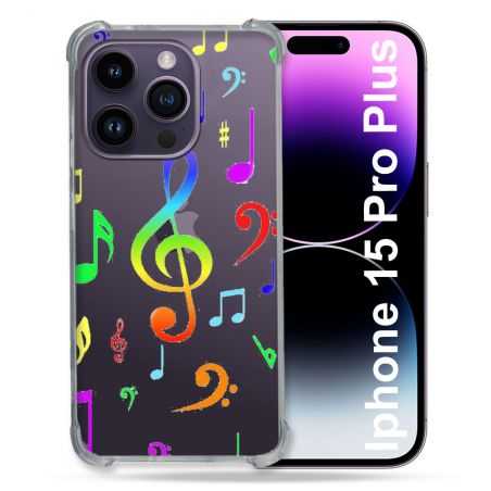 Coque Renforcée En Verre Trempé Transparente Pour Iphone 15 Pro Plus (6.7) Note Musique Colore