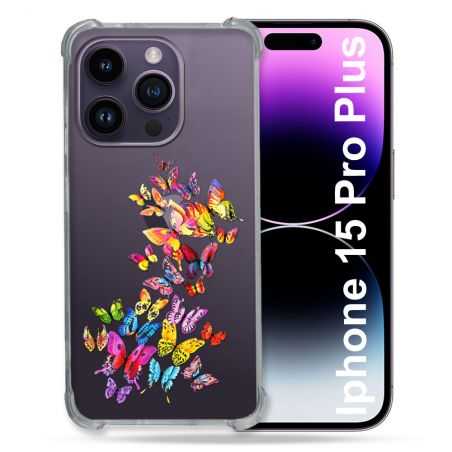 Coque Renforcée En Verre Trempé Transparente Pour Iphone 15 Pro Plus (6.7) Papillon Multicolore