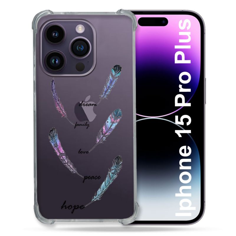 Coque Renforcée En Verre Trempé Transparente Pour Iphone 15 Pro Plus (6.7) Plume Couleur