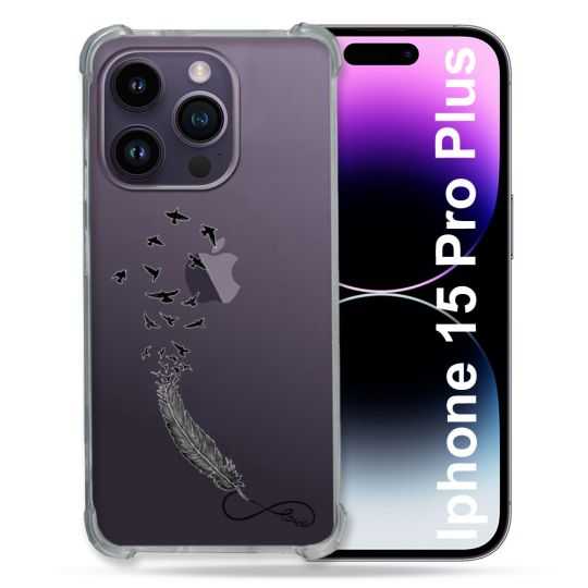 Coque Renforcée En Verre Trempé Transparente Pour Iphone 15 Pro Plus (6.7) Plume Infini
