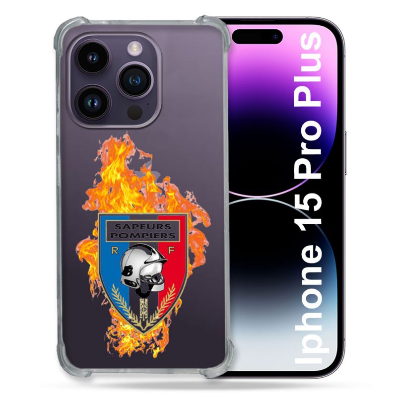 Coque Renforcée En Verre Trempé Transparente Pour Iphone 15 Pro Plus (6.7) Pompier Feu