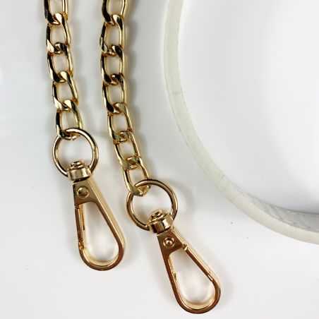 Coque Renforcée En Verre Trempé Transparente Pour Iphone 15 Pro Plus (6.7) Lanière / Cordon Chaine et Cuir Blanc