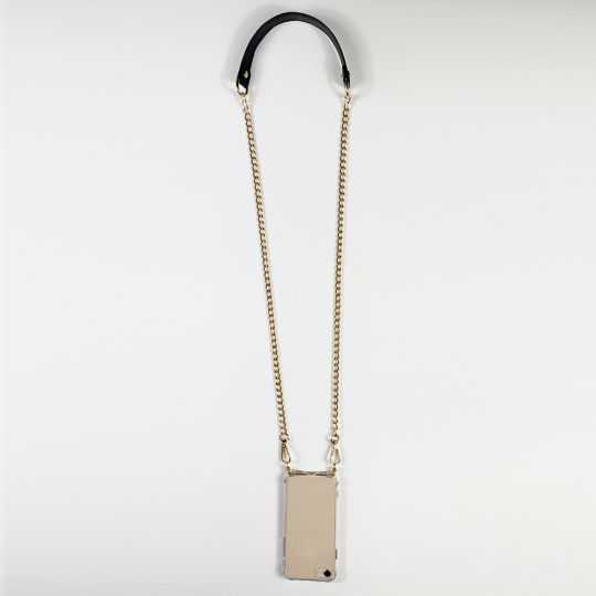 Coque Renforcée En Verre Trempé Transparente Pour Iphone 15 Pro Plus (6.7) Lanière / Cordon Chaine et Cuir Noir