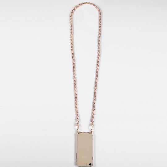 Coque Renforcée En Verre Trempé Transparente Pour Iphone 15 Pro Plus (6.7) Lanière / Cordon Chaine suspendue Rose