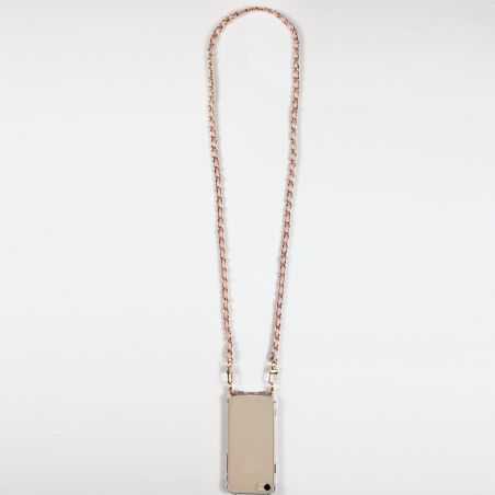 Coque Renforcée En Verre Trempé Transparente Pour Iphone 15 Pro Plus (6.7) Lanière / Cordon Chaine suspendue Rose