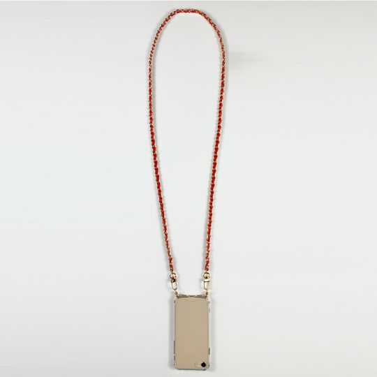 Coque Renforcée En Verre Trempé Transparente Pour Iphone 15 Pro Plus (6.7) Lanière / Cordon Chaine suspendue Rouge