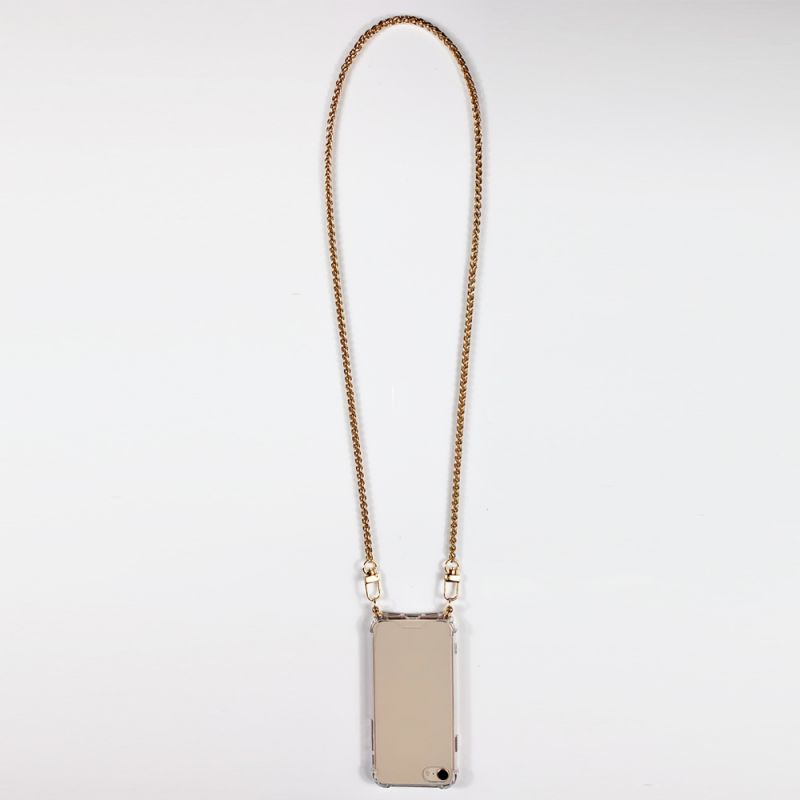 Coque Renforcée En Verre Trempé Transparente Pour Iphone 15 Pro Plus (6.7) Lanière / Cordon Metal Serpent Or