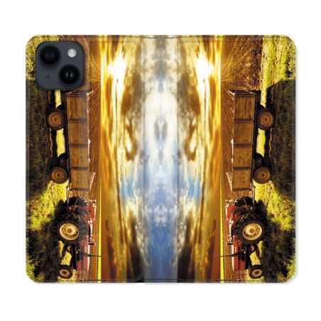 Housse Cuir Portefeuille Pour Iphone 15 (6,1) Agriculture Tracteur Color