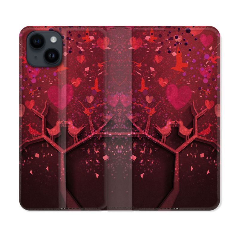 Housse Cuir Portefeuille Pour Iphone 15 (6,1) Amour Arbre