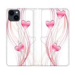 Housse Cuir Portefeuille Pour Iphone 15 (6,1) Amour Coeur Rose Montant sur Blanc