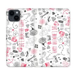 Housse Cuir Portefeuille Pour Iphone 15 (6,1) Amour Valentines