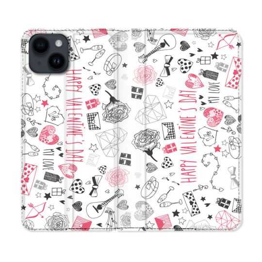 Housse Cuir Portefeuille Pour Iphone 15 (6,1) Amour Valentines