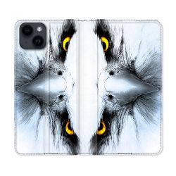 Housse Cuir Portefeuille Pour Iphone 15 (6,1) Animal Aigle Royal Blanc