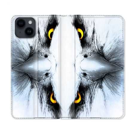 Housse Cuir Portefeuille Pour Iphone 15 (6,1) Animal Aigle Royal Blanc