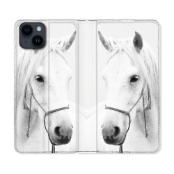 Housse Cuir Portefeuille Pour Iphone 15 (6,1) Animal Cheval Cristal