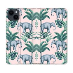 Housse Cuir Portefeuille Pour Iphone 15 (6,1) Animal Elephant Pattern