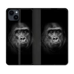 Housse Cuir Portefeuille Pour Iphone 15 (6,1) Animal Gorille Noir