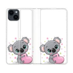 Housse Cuir Portefeuille Pour Iphone 15 (6,1) Animal Koala Cœur
