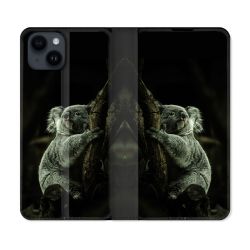 Housse Cuir Portefeuille Pour Iphone 15 (6,1) Animal Koala Noir