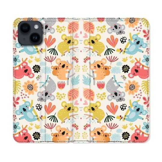 Housse Cuir Portefeuille Pour Iphone 15 (6,1) Animal Koala Pattern