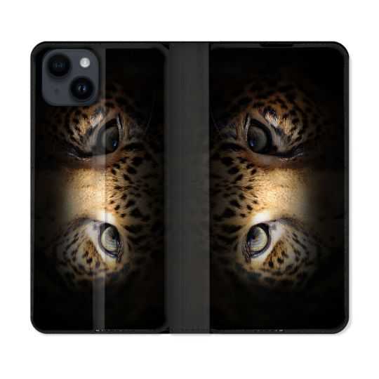 Housse Cuir Portefeuille Pour Iphone 15 (6,1) Animal Leopard Yeux