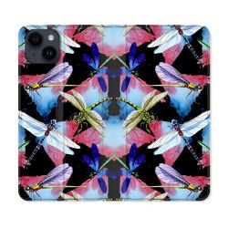 Housse Cuir Portefeuille Pour Iphone 15 (6,1) Animal Libellule