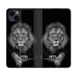 Housse Cuir Portefeuille Pour Iphone 15 (6,1) Animal Lion Majestueux