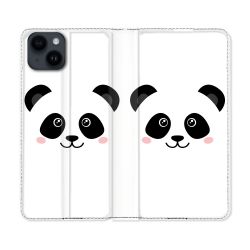 Housse Cuir Portefeuille Pour Iphone 15 (6,1) Animal Panda Blanc