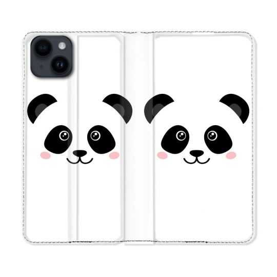 Housse Cuir Portefeuille Pour Iphone 15 (6,1) Animal Panda Blanc