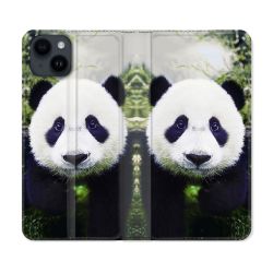 Housse Cuir Portefeuille Pour Iphone 15 (6,1) Animal Panda Color