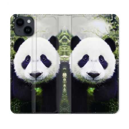 Housse Cuir Portefeuille Pour Iphone 15 (6,1) Animal Panda Color