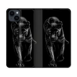 Housse Cuir Portefeuille Pour Iphone 15 (6,1) Animal Panthère Noire