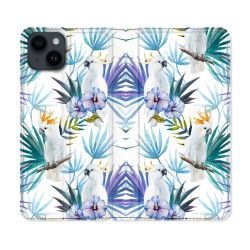 Housse Cuir Portefeuille Pour Iphone 15 (6,1) Animal Perroquet Peinture