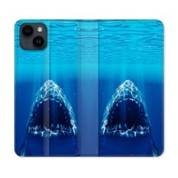 Housse Cuir Portefeuille Pour Iphone 15 (6,1) Animal Requin Dent