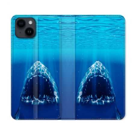 Housse Cuir Portefeuille Pour Iphone 15 (6,1) Animal Requin Dent