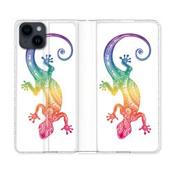 Housse Cuir Portefeuille Pour Iphone 15 (6,1) Animal Salamandre Color