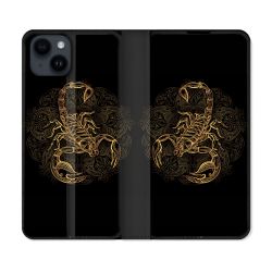 Housse Cuir Portefeuille Pour Iphone 15 (6,1) Animal Scorpion Fresque