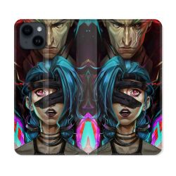 Housse Cuir Portefeuille Pour Iphone 15 (6,1) Arcane Jynx Bleu